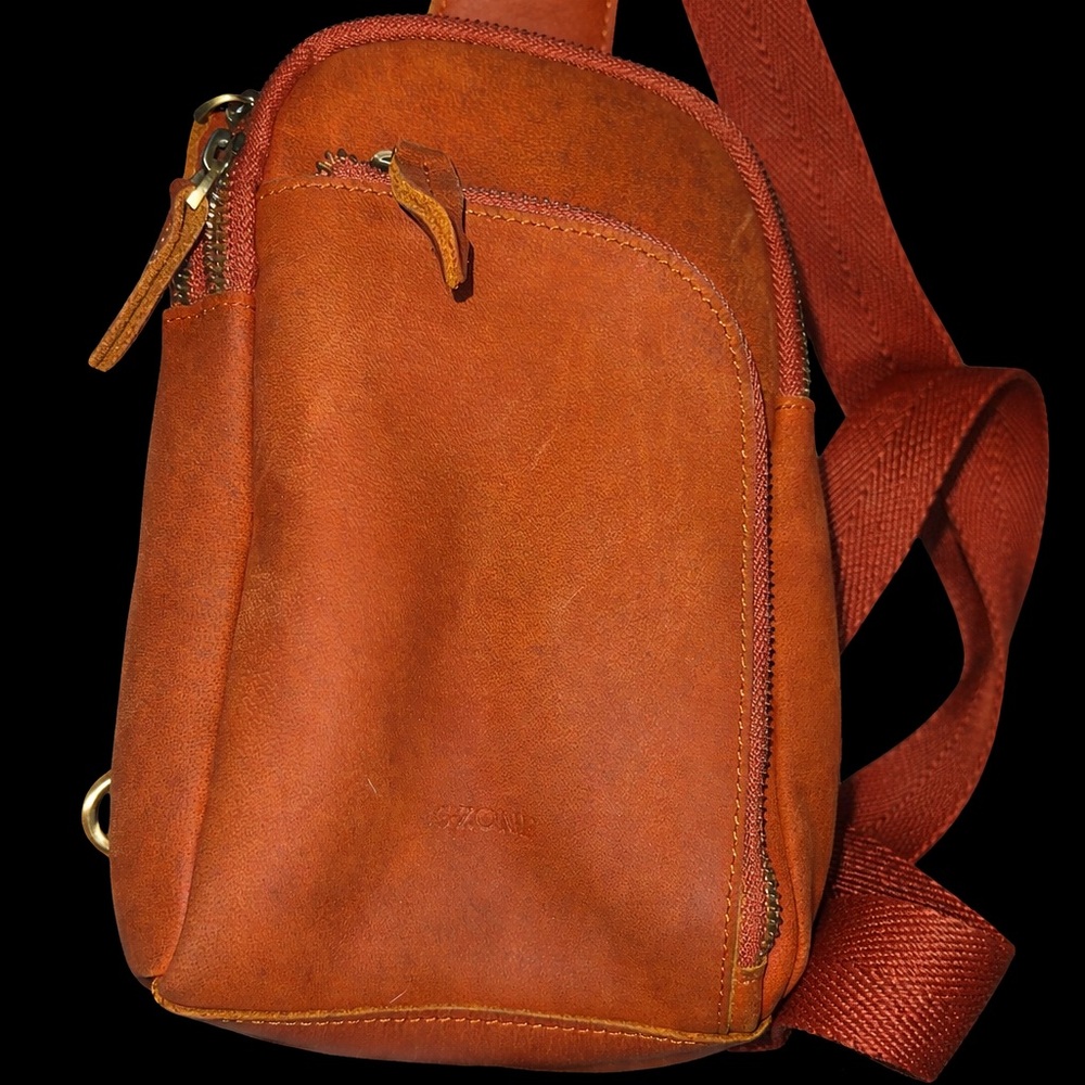 Leather Crossbody Sling Bag in Burnt Orange - Unbranded
